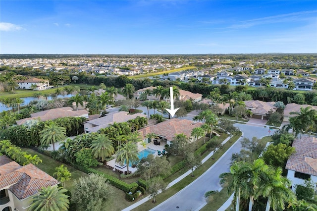 aerial view with a water view