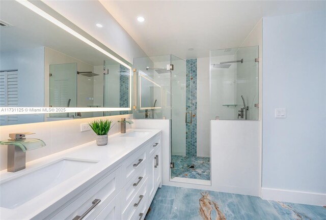 16185 SW 2nd Dr, Pembroke Pines, FL 33027 - full bath with a sink, a stall shower, recessed lighting, and double vanity