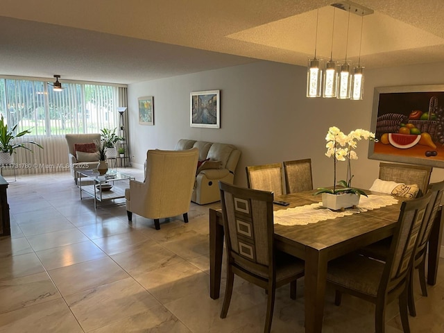 dining space featuring a textured ceiling