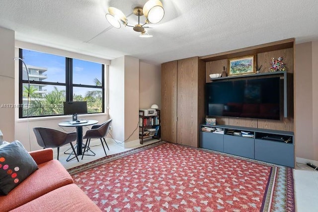 living room featuring a textured ceiling