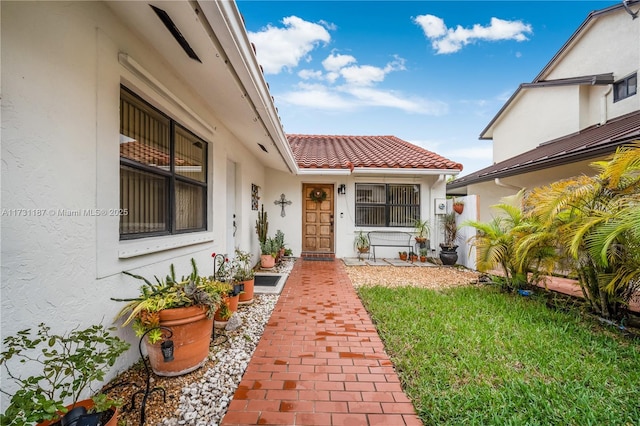 property entrance featuring a yard