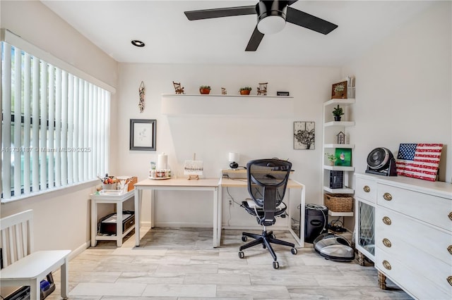 office area featuring ceiling fan