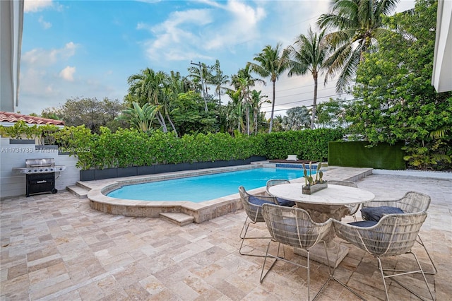 view of swimming pool featuring a patio