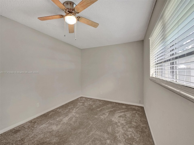 spare room featuring ceiling fan and carpet floors