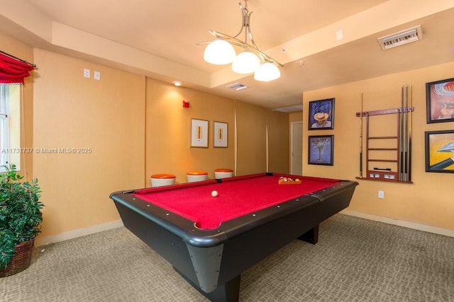 playroom with pool table and carpet flooring