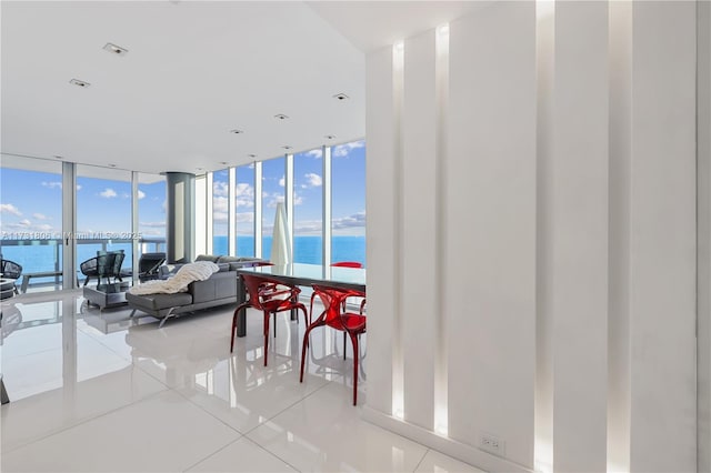 sunroom with a water view