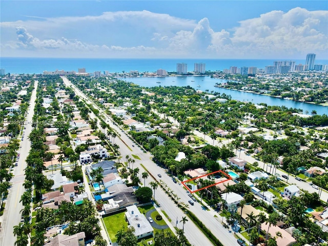 aerial view with a water view