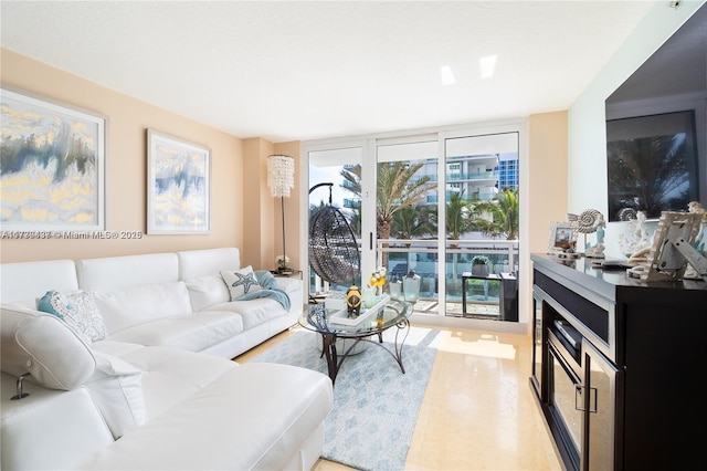 living room with expansive windows