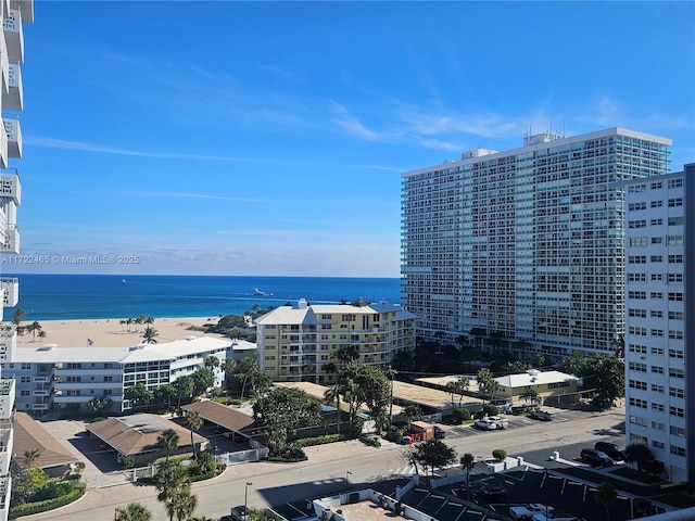 view of water feature with a beach view