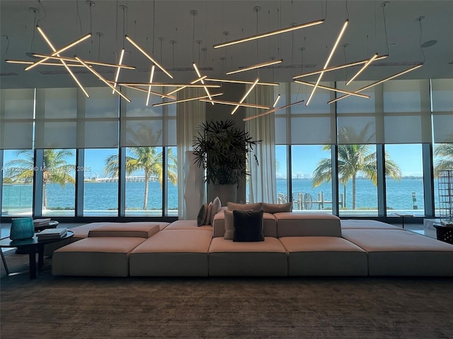 community lobby featuring a water view