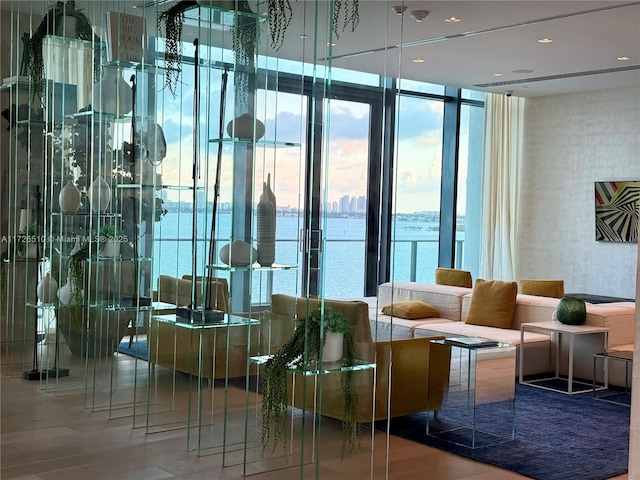 community lobby featuring a water view