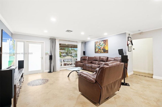 living room featuring ornamental molding