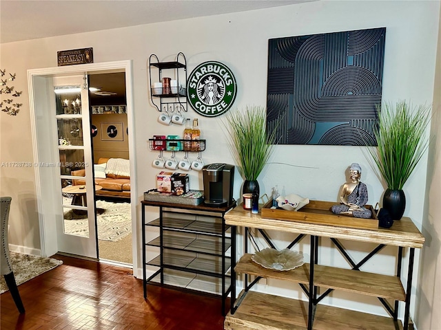 bar with parquet floors