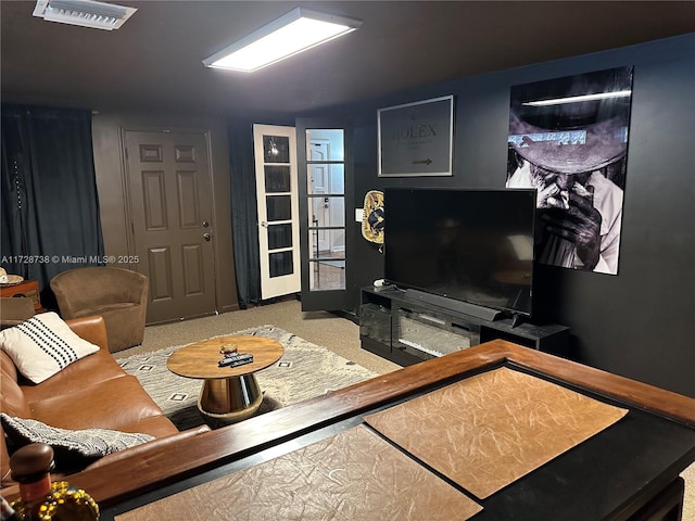 living room with carpet flooring