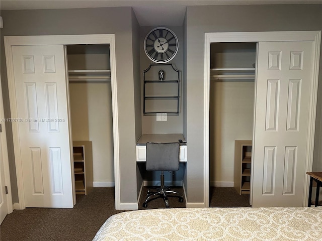 carpeted bedroom with multiple closets