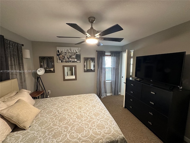 bedroom featuring carpet floors and ceiling fan