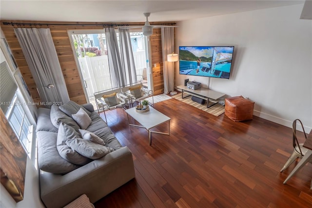 living room with hardwood / wood-style floors