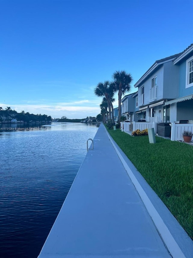 exterior space featuring a water view