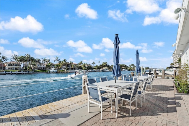 dock area with a water view