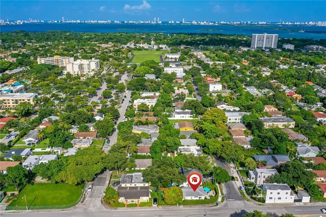 bird's eye view featuring a water view