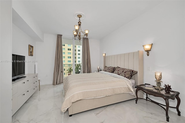 bedroom with an inviting chandelier