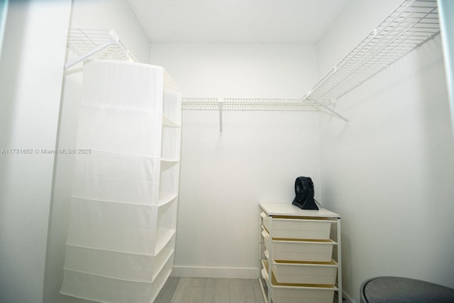 walk in closet with hardwood / wood-style floors