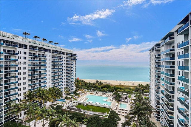 view of water feature featuring a beach view