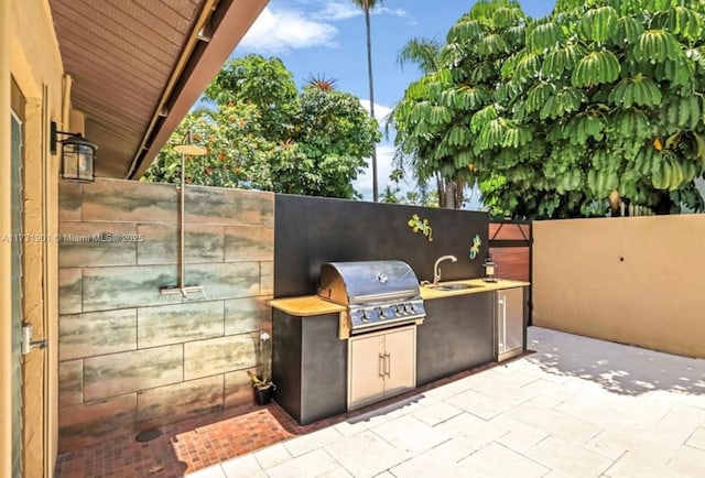 view of patio / terrace featuring area for grilling, exterior kitchen, and sink