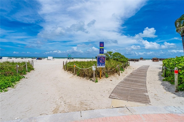 exterior space with a beach view