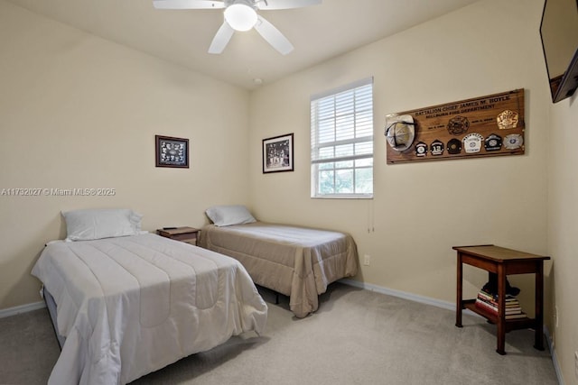 bedroom with carpet floors and ceiling fan