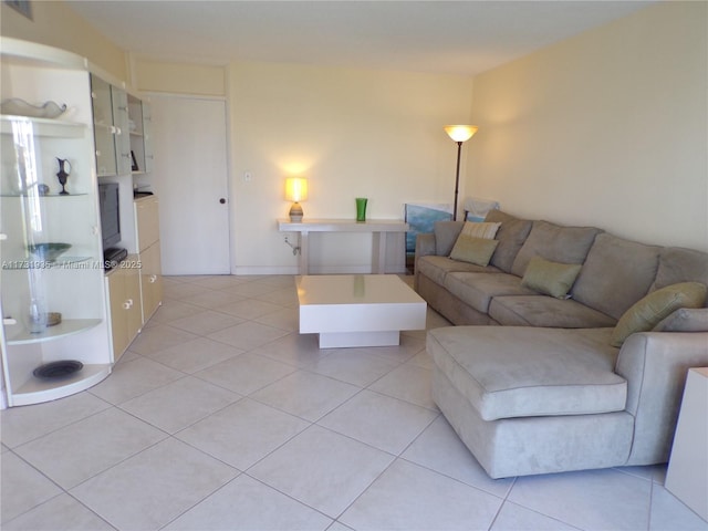 living room featuring light tile patterned floors