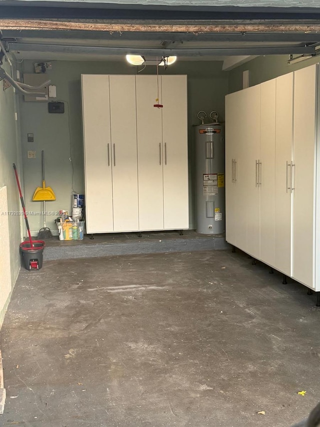 garage featuring water heater