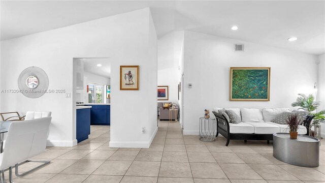 living room featuring light tile patterned flooring