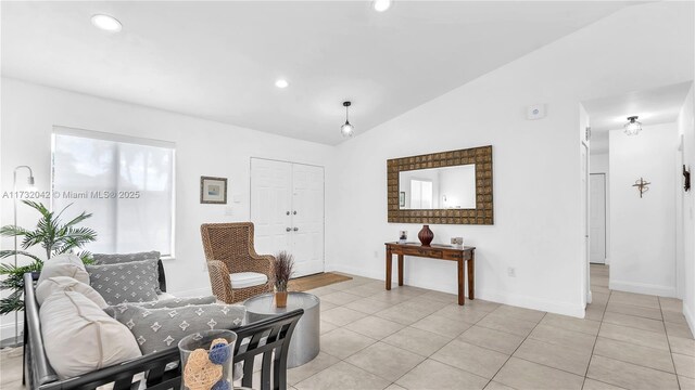 interior space with tile patterned floors and vanity