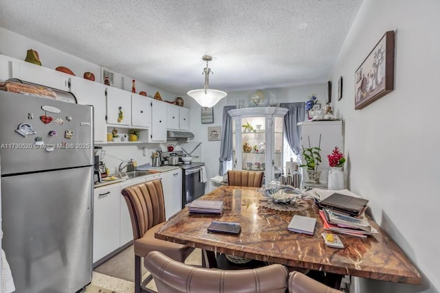 dining room with sink and a textured ceiling