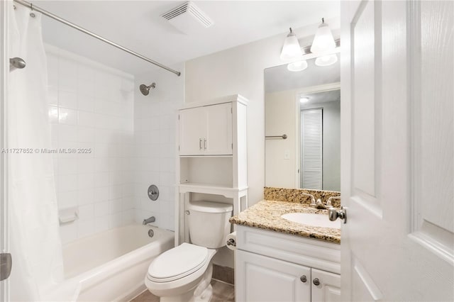 full bathroom featuring vanity, toilet, and shower / bath combo