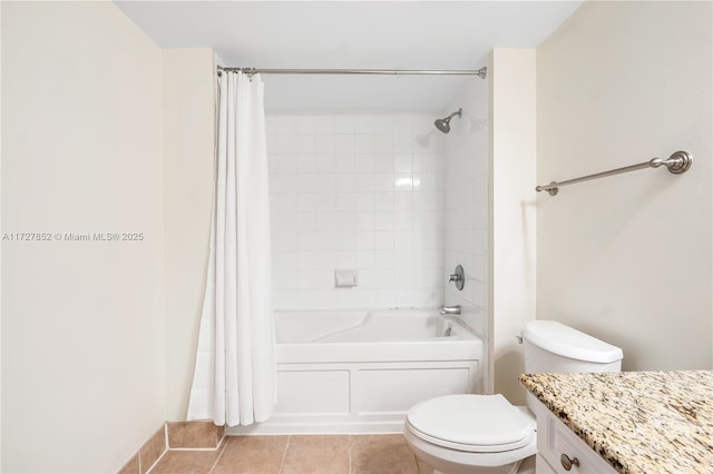 full bathroom featuring tile patterned flooring, vanity, toilet, and shower / tub combo with curtain