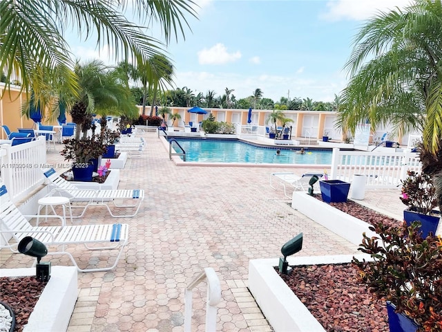 view of pool featuring a patio area