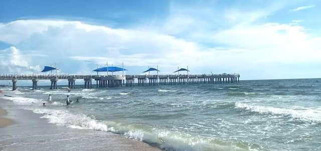 property view of water featuring a beach view