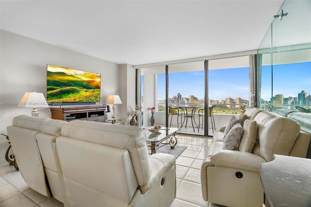 view of tiled living room