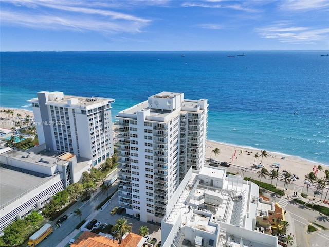 aerial view featuring a beach view and a water view