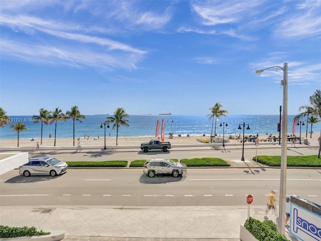 view of water feature featuring a beach view