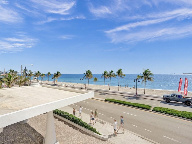 view of water feature with a view of the beach