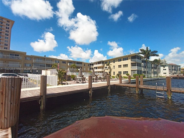 dock area featuring a water view