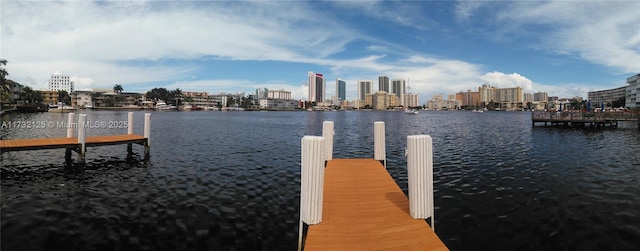 view of dock with a water view