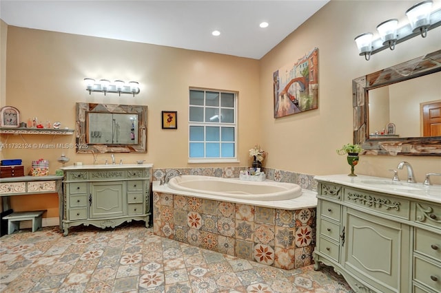 bathroom featuring vanity and plus walk in shower