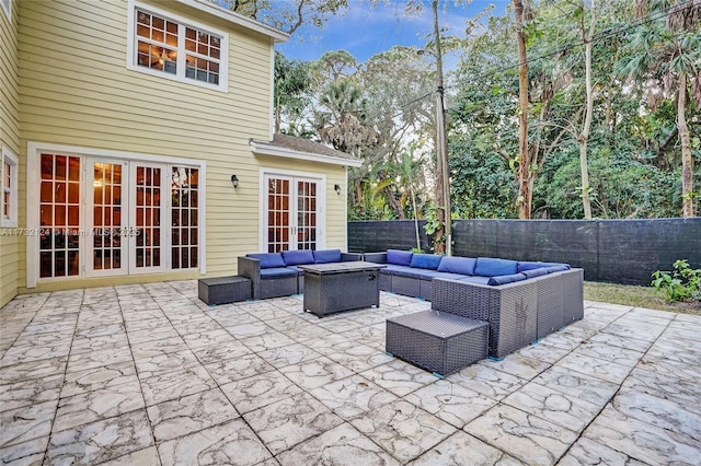 view of patio / terrace featuring french doors and an outdoor hangout area