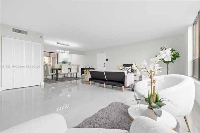 living room featuring light tile patterned floors