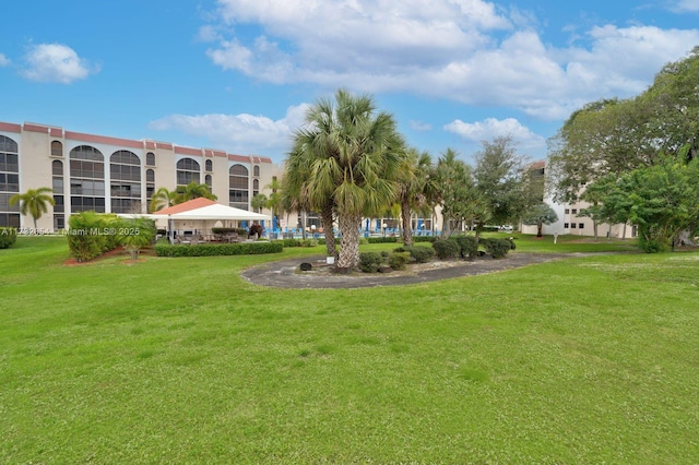 view of property's community featuring a lawn