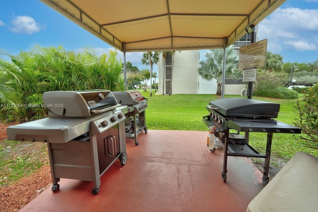 view of patio featuring a grill